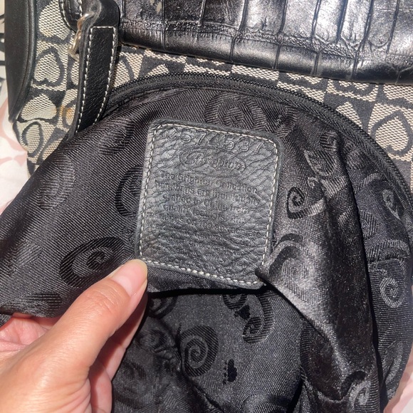 BRIGHTON BACKPACK JULIA BLACK CANVAS LEATHER SMALL PACK HEARTS WOMENS BAG - Picture 7 of 7